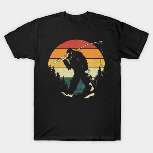 Bigfoot Fishing Retro Sunset T-Shirt